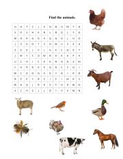 Find the words - animals on a farm