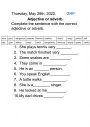 English Worksheet: Adverbs and Adjectives exercise