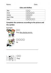 English Worksheet: likes and dislikes