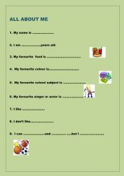 English Worksheet: all about me