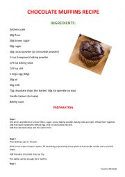 English Worksheet: Chocolate Muffins Recipe