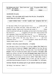 English Worksheet: 7TH  form end of term1 test 7th form 2023