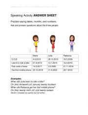 Speaking Activity for Dates and Past Simple