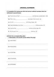 English Worksheet: Ordinal numbers