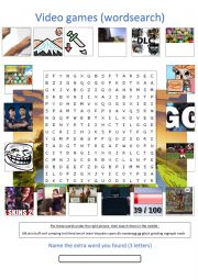 English Worksheet: wordsearch on video games