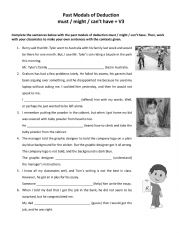 English Worksheet: Past Modals of Deduction with must / might / can�t have 
