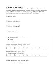 English Worksheet: intake check-in form