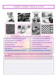 English Worksheet: Video Games PROS and CONS