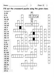 English Worksheet: Number Crossword