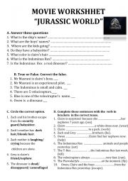 Movie Worksheet Jurassic World