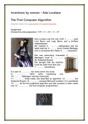 Inventions by women Ada Lovelace - prepositions in, on, to , for, of