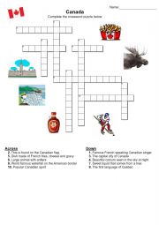 English Worksheet: Canada crossword