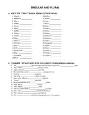Singular and plural nouns worksheet