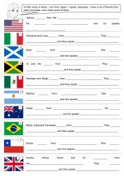 English Worksheet: Countries, nationalities and languages.