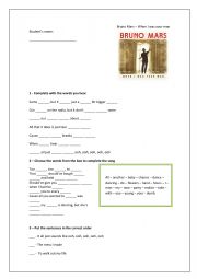 English Worksheet: Bruno Mars  When I was your man - Listening and Word order activities 