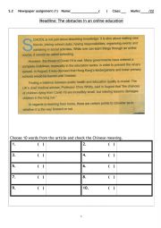 English Worksheet: Newspaper reading 1