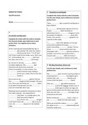English Worksheet: Narrative Tenses - gapped texts with KEYS
