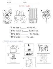 English Worksheet: in, on, under