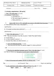 English Worksheet: Mid term test 9 form
