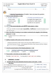 Mid of 2nd Term Test 9th form