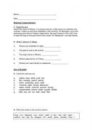 English Worksheet: reading comprehension and use of english