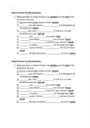 English Worksheet: Questions Simple Present, Simple Past, will-future