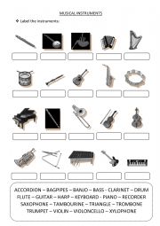 English Worksheet: Musical instruments labelling