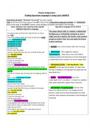 English Worksheet: Someone You Loved - Poetry in Songs Answer Key