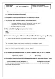 English Worksheet: 4th year mid term test n2