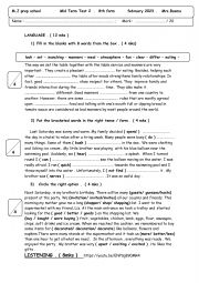 English Worksheet: mid term test 2 8th form