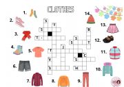 English Worksheet: CLOTHES CROSSWORD