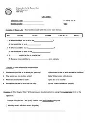 English Worksheet: Test 5th Form