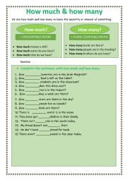 English Worksheet: Much and Many