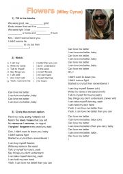 English Worksheet: Song Activity - FLOWERS (Miley Cyrus)