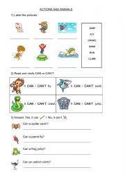 English Worksheet: ANIMAL ACTIONS - CAN AND CANT