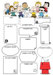 English Worksheet: All about me - Peanuts