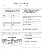 English Worksheet: English quiz fourth grade