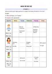 English Worksheet: Information Gap Activity: Where did they go? (Past simple)