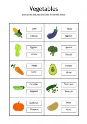 English Worksheet: Vegetables