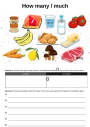 English Worksheet: How many / How much + food and drinks