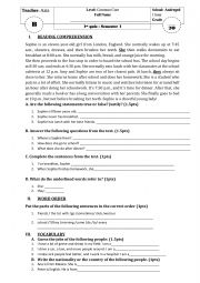 English Worksheet: Quiz common core