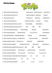 English Worksheet: TRIVIA INVENTIONS 