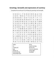 English Worksheet: Greetins, farewells and expressions wordsearch