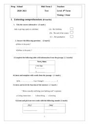 English Worksheet:  8th form mid- term test 2