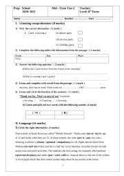 English Worksheet:  8th form mid- term test 2