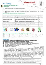 English worksheet: money and evil