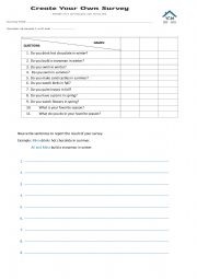 English Worksheet: Seasonal Activities Survey