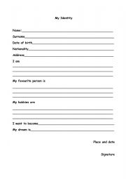 English Worksheet: My identity