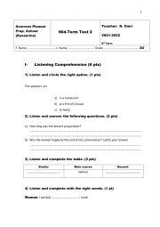 English Worksheet: 8th form test 2 (2023)