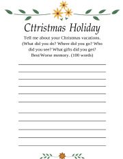 English Worksheet: Writing prompt: Christmas Holiday